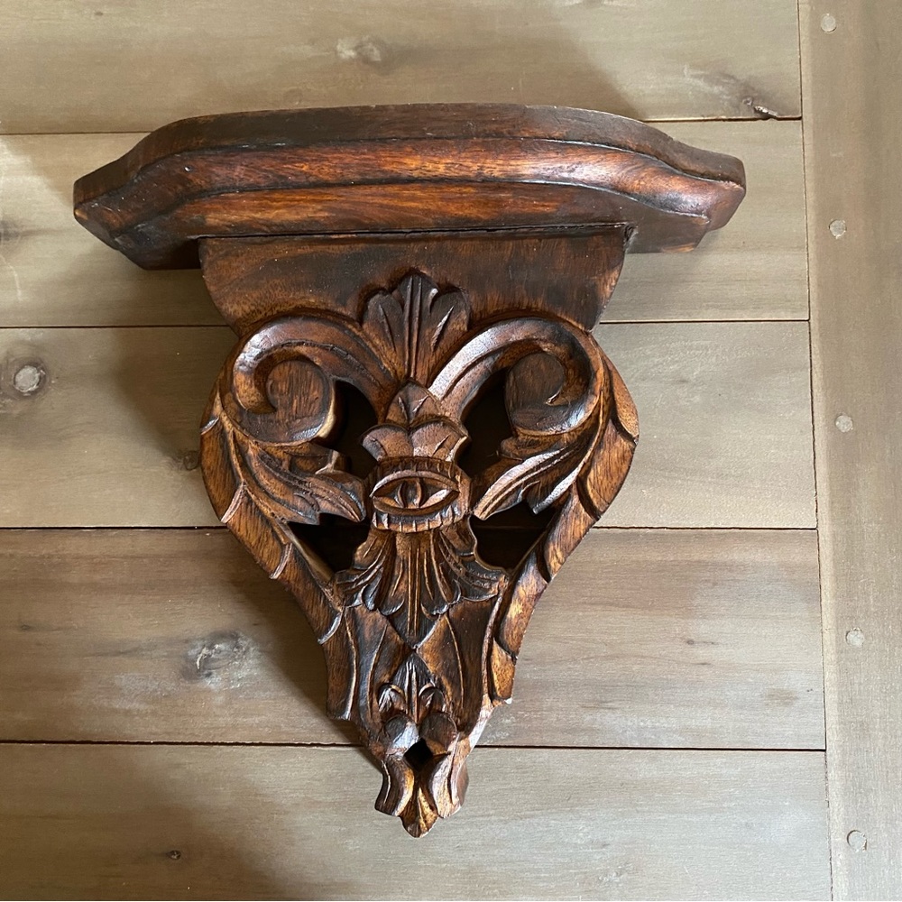 Wooden Hand Carved Corbel Shelf.  Third Eye, Evil Eye Protection #1 - Picture 4 of 14